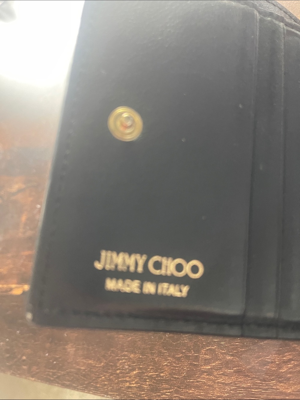 Jimmy Choo Black Leather Fold Card Holder with Gold Logo - Picture 3 of 5